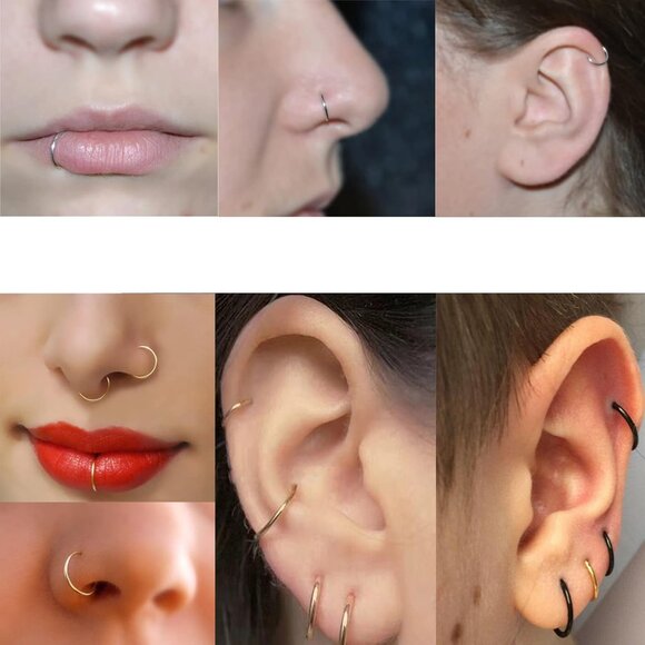 Set of 5 Stainless Steel Hinged Segment Hoop Nose Rings for Women & Men, Mixed C - Picture 5 of 6